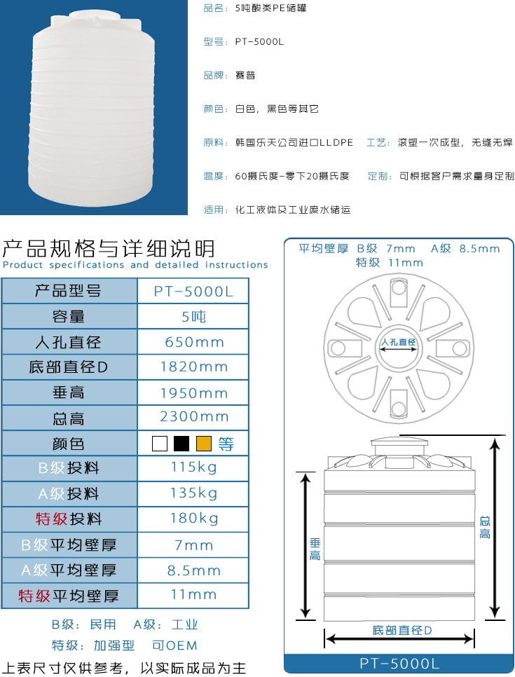 5吨酸类PE储罐详情