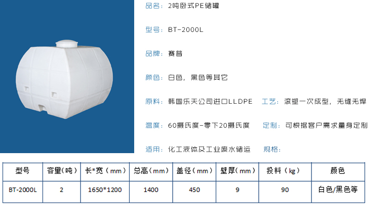 2吨卧式PE储罐详情